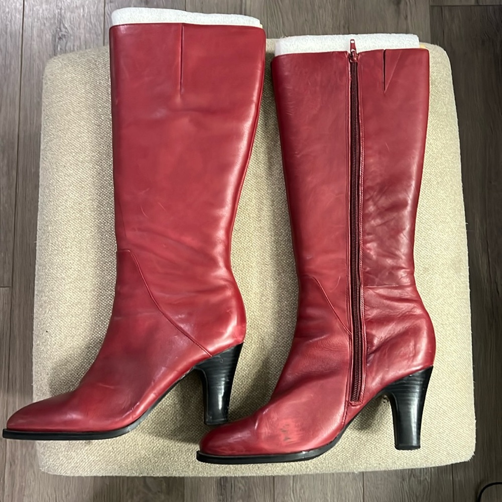 Bloomingdale’s Red leather knee high boots. Size 9
